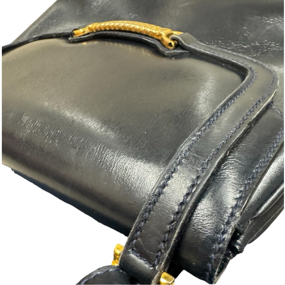Old Gucci Vintage Black Polished Leather Horsebit Accent Shoulder Bag Auth - Picture 12 of 16